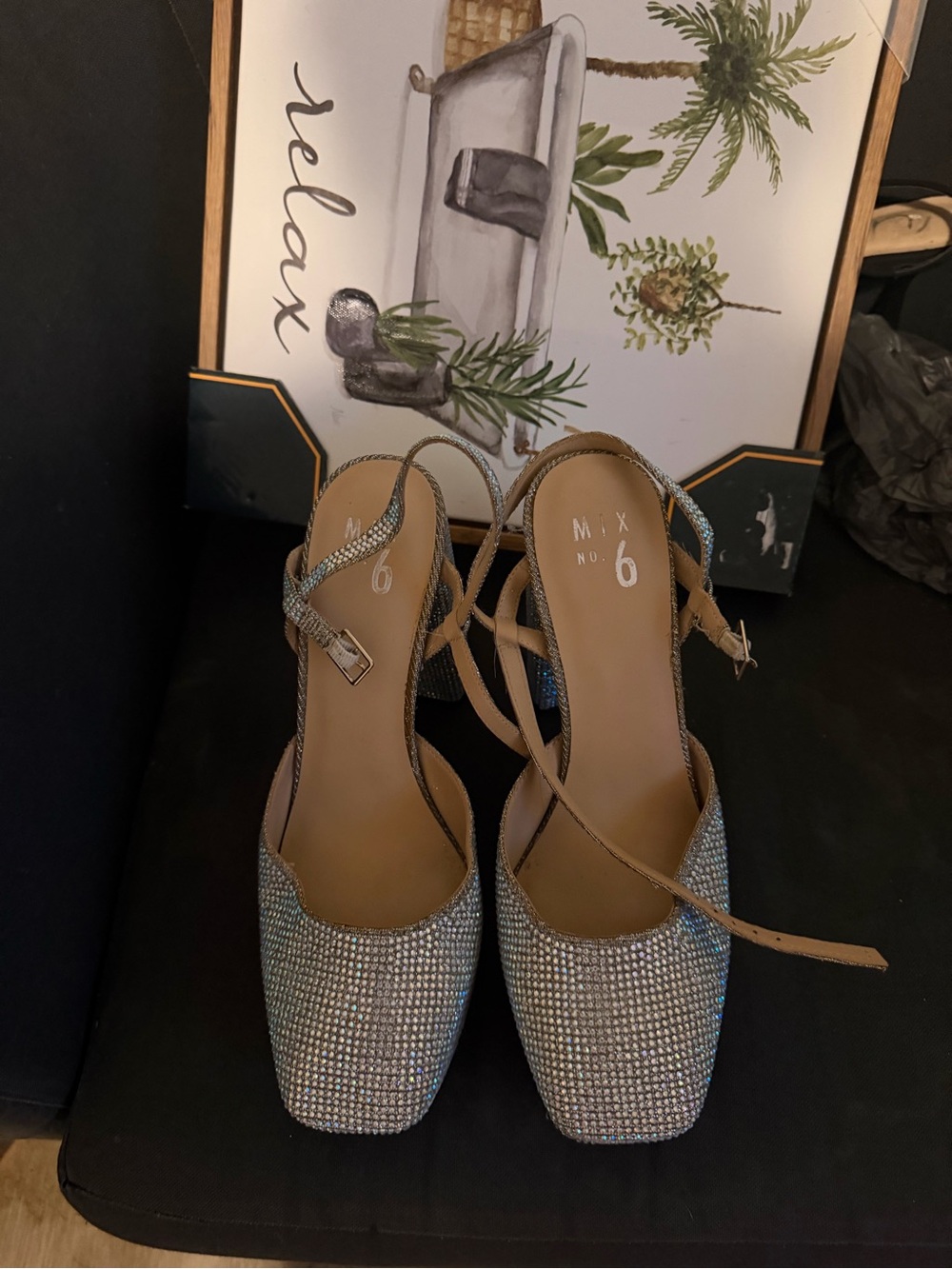 Mix No. 6 Crystal-Embellished Slingback Heels in Silver